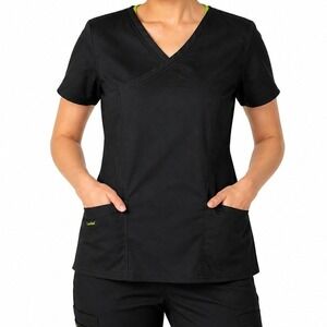 *NWT* Landau ProFlex Scrub Top Women XL Black Modern Fit Stretch V-Neck